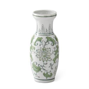 Green & White Ceramic Chinoiserie Bud Vases