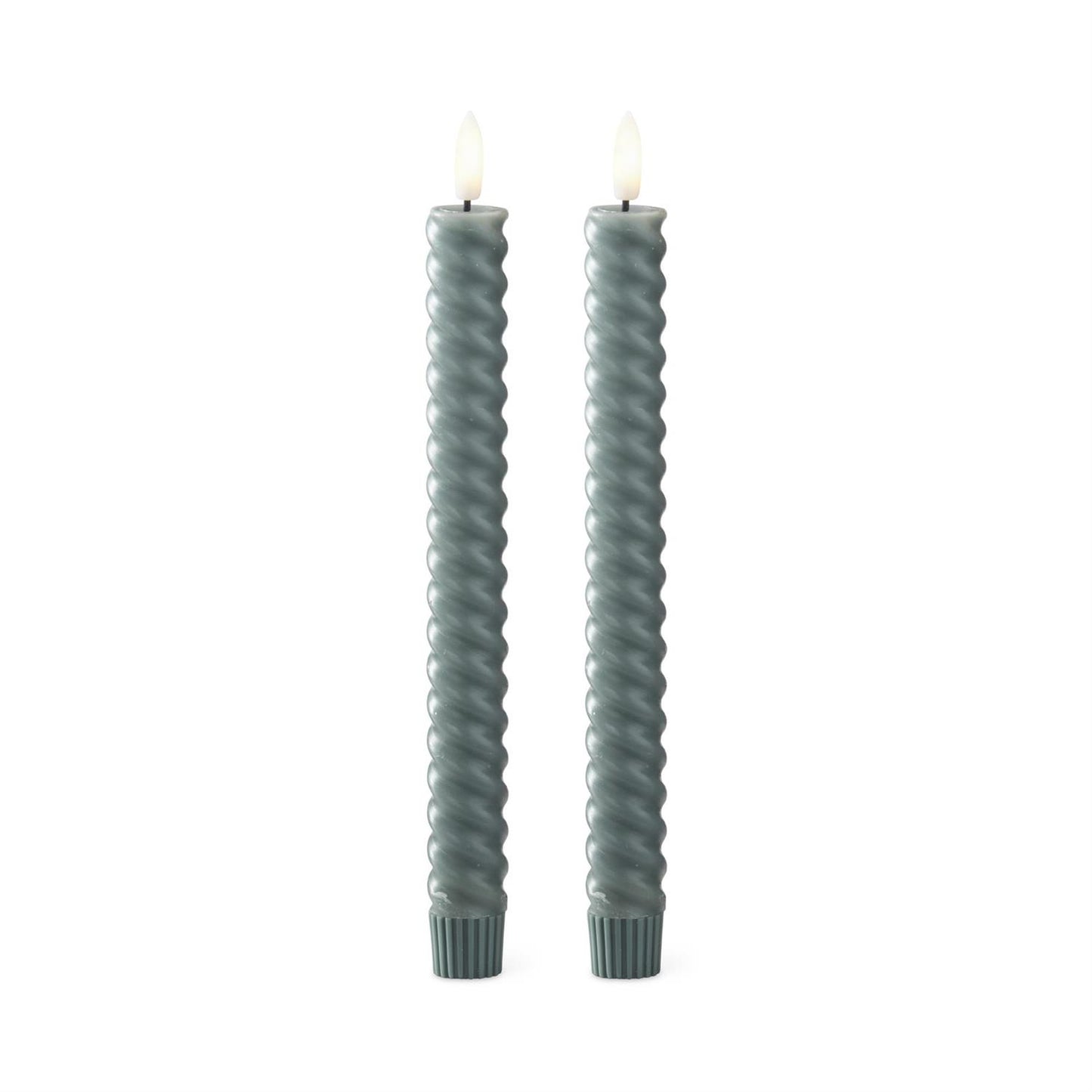 Dark Green Spiral LED Taper Candles S/2