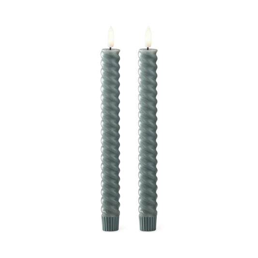 Dark Green Spiral LED Taper Candles S/2