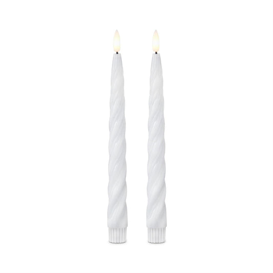 White Spiral LED Taper Candles S/2