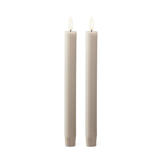 Taupe Thin Line LED Taper Candles S/2