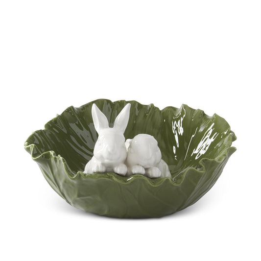 White and Green Cabbage Bowl with Rabbits