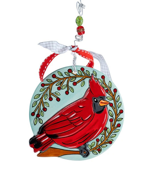 Cardinal Wreath Flat Ceramic Ornament