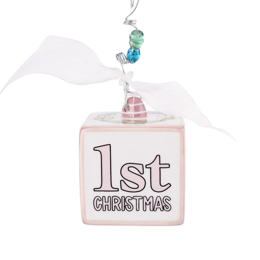 Pink Baby's 1st Christmas Block Ornament