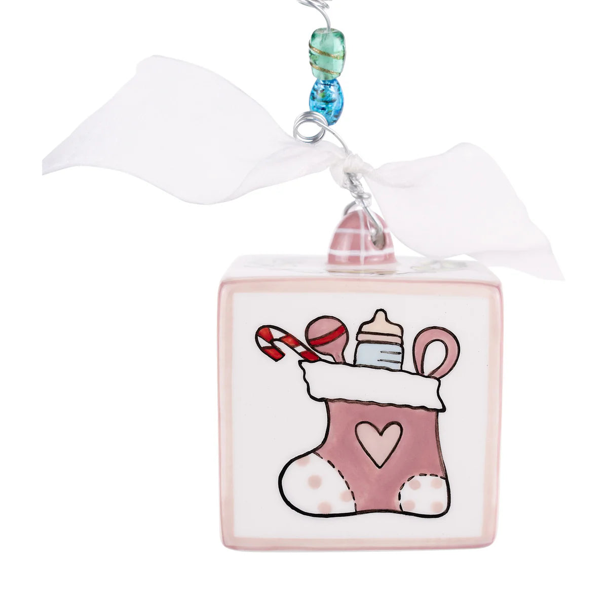 Pink Baby's 1st Christmas Block Ornament