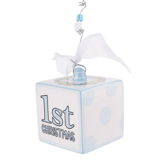 Blue Baby's 1st Christmas Block Ornament