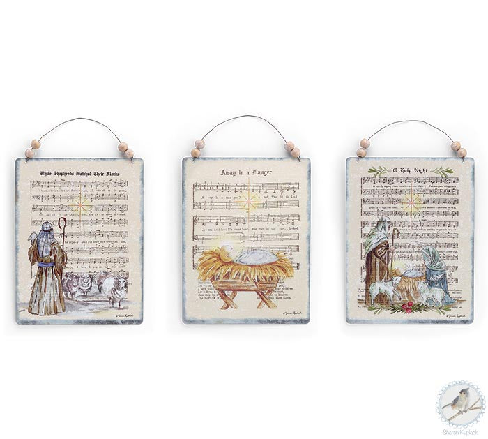 Christmas Story Ornaments with Hymn Background