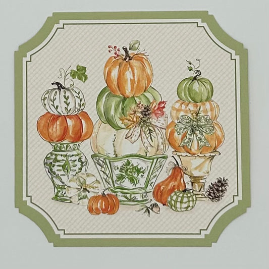 Green Chinoiserie & Orange Pumpkin Stack Die-Cut Coaster