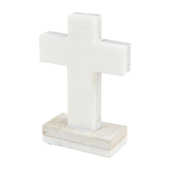 Marble Cross with Wood Base