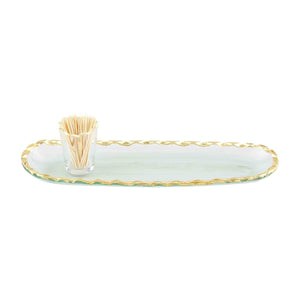 Gold Edge Glass Toothpick Tray Set