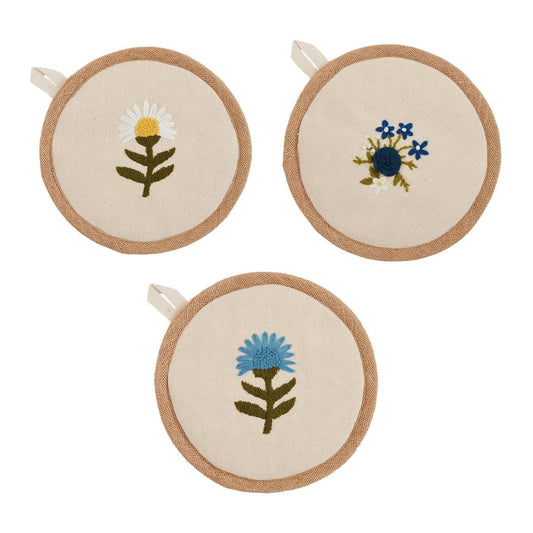 Floral Embroidery Pot Holders