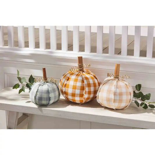 GINGHAM PUMPKIN SITTER - 3 Colors/Sizes