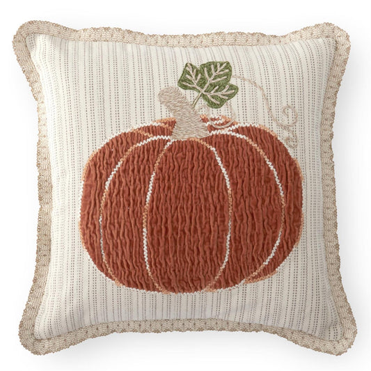 Linen Orange Pumpkin Square Pillow