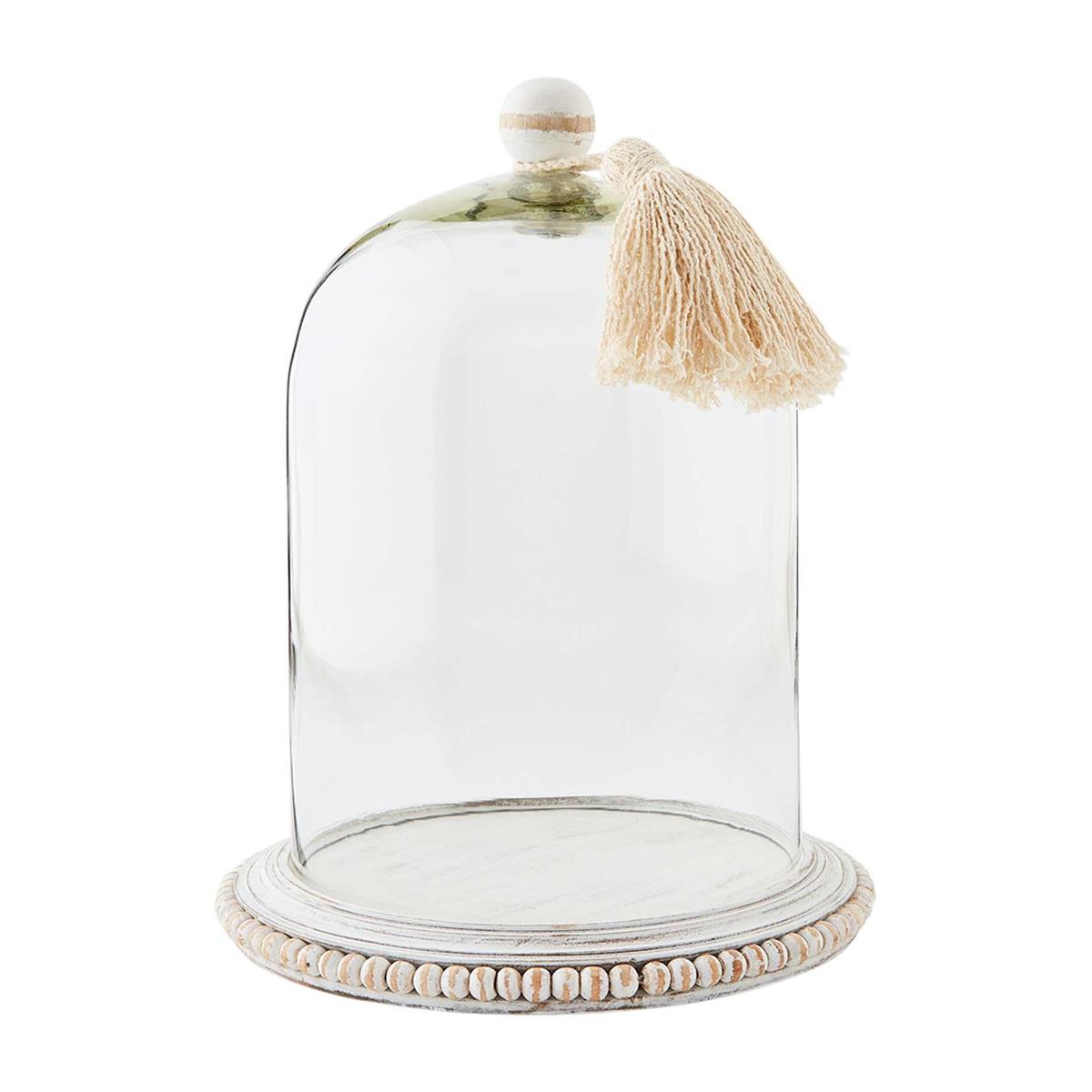 Glass Cloche with Beaded Wood Base