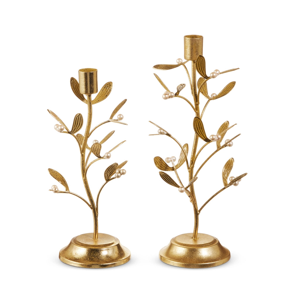 Gold Mistletoe Candlesticks - SET of 2