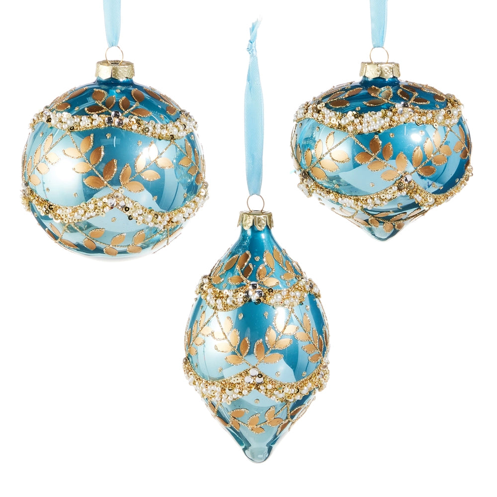 Gold Leaf Wrapped Blue Iridescent Ornament