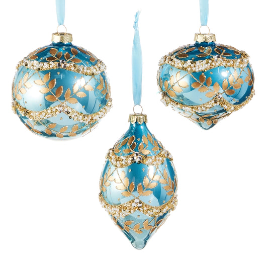 Gold Leaf Wrapped Blue Iridescent Ornament