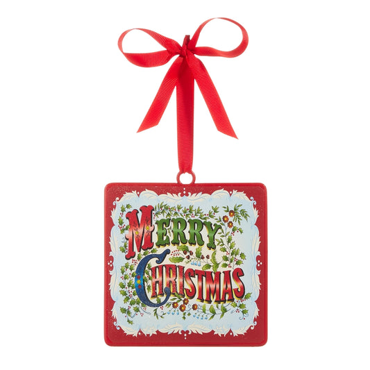 Traditional Merry Christmas Square Ornament