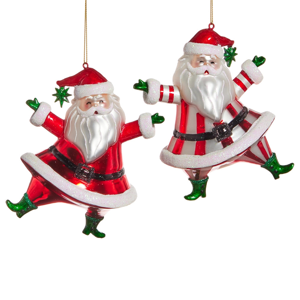 Dancing Santa Glass Ornament