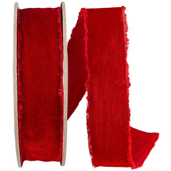 Dutchess Velvet Frayed Edge-Red-1"X5YDS