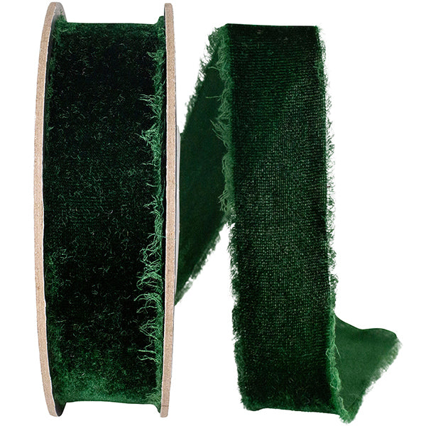 Dutchess Velvet Frayed Edge-Forest-1"X5YDS