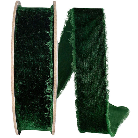 Dutchess Velvet Frayed Edge-Forest-1"X5YDS
