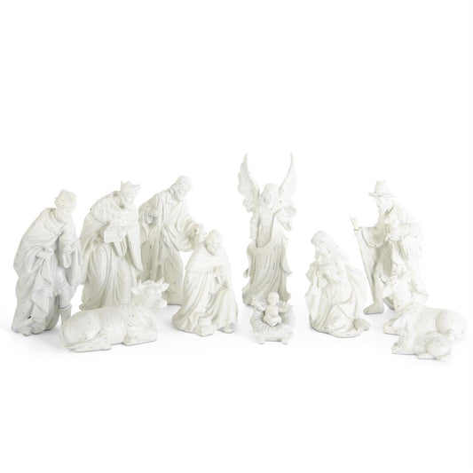 White Resin Sugared Nativity Set
