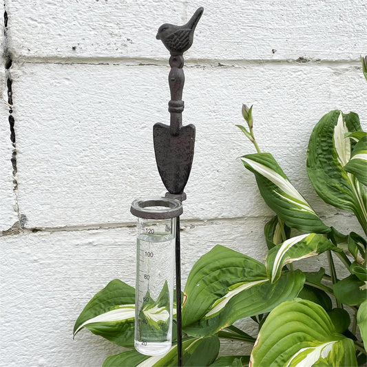 Rain Gauge Garden Stake with Bird