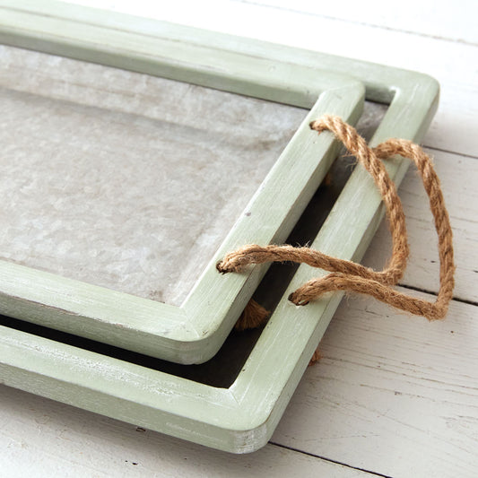 Jade Galvanized Tray with Rope Handles