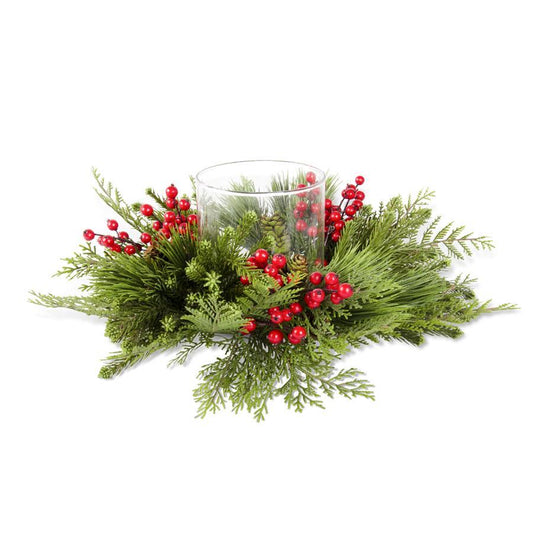 Pine Cedar Mix & Red Berries Candle Ring