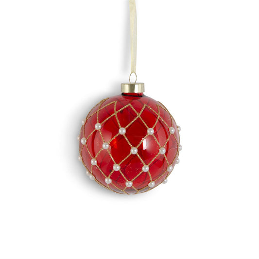 Gold Diamond Glitter & Pearls Ornament