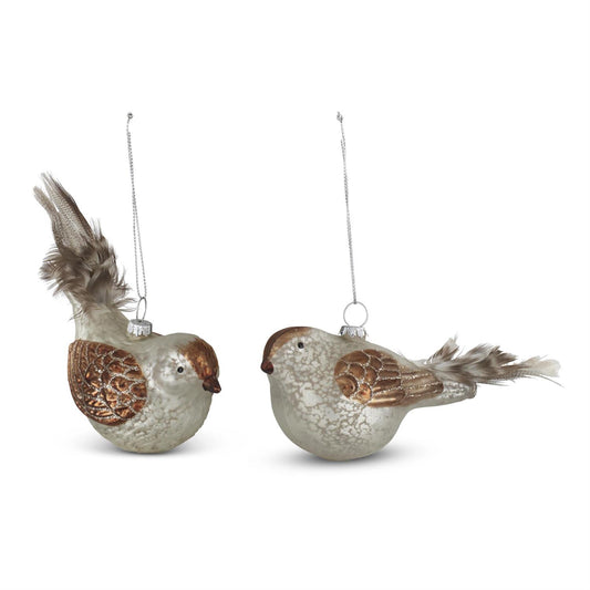 White Mercury Glass Bird Ornaments