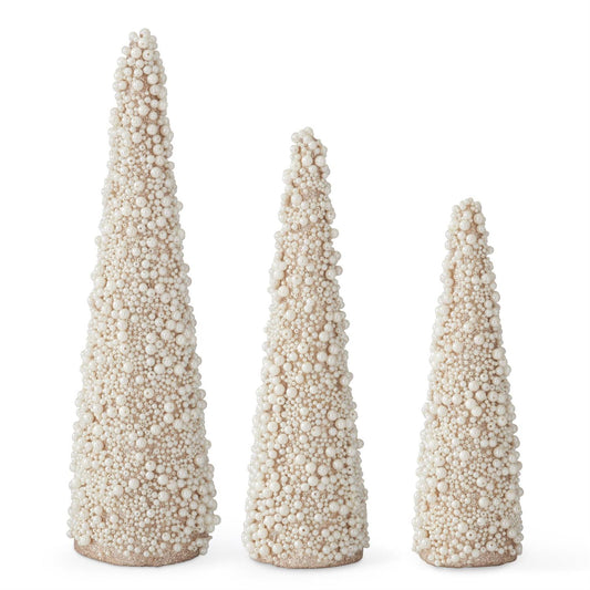Gold Glittered & Pearl Beads Cone Trees