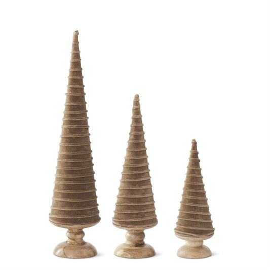Velvet Swirl Christmas Trees w/ Wood Bases