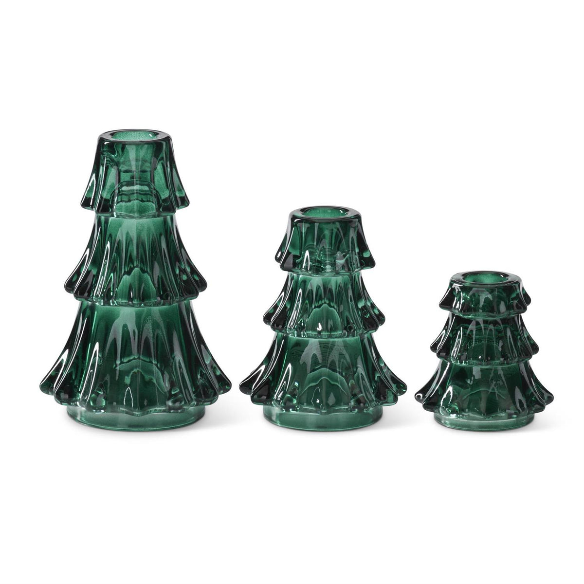 Green Glass Christmas Tree Taper Holders