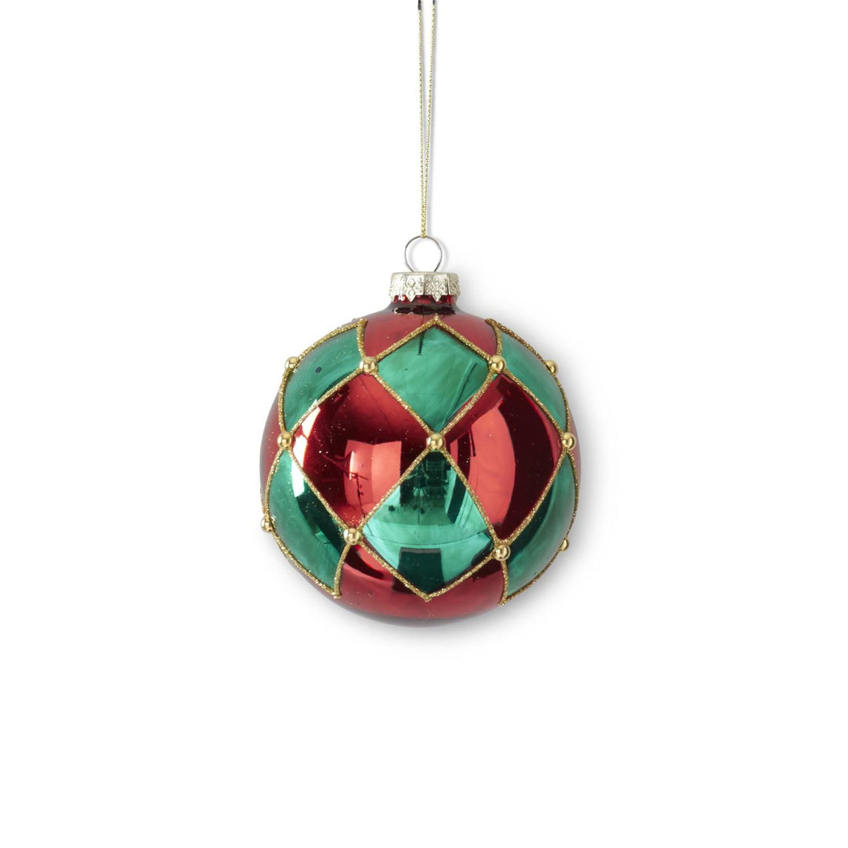 Harlequin Gold Glittered Round Glass Ornament