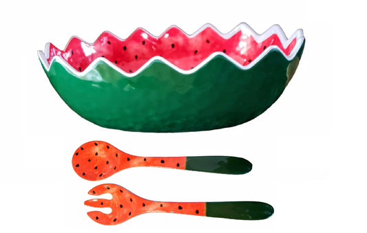Melamine Watermelon Serving Bowl w/ Utensils