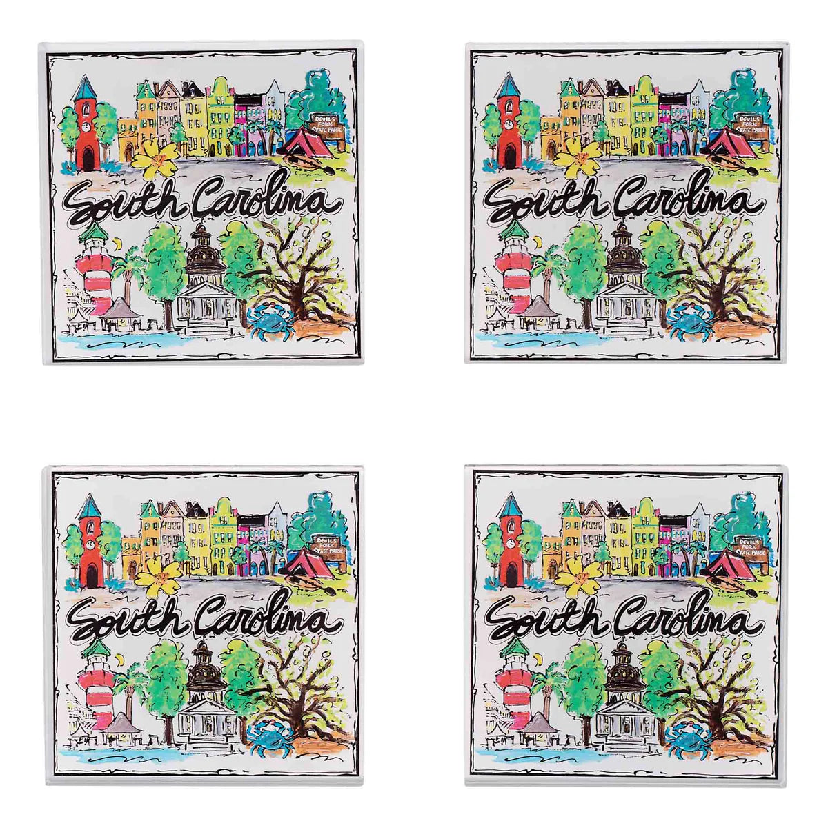 South Carolina State Icon Acrylic Coaster Set