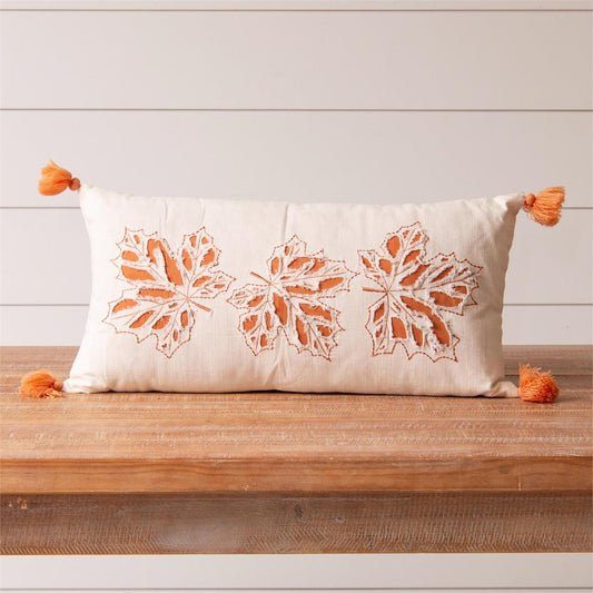Leaf Embroidery And Tassels Pillow
