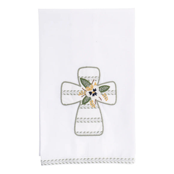 Cross With Flowers Tea Towel