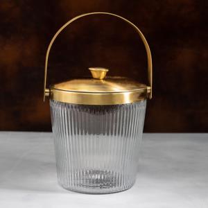 Glass Ice Bucket with Gold Top