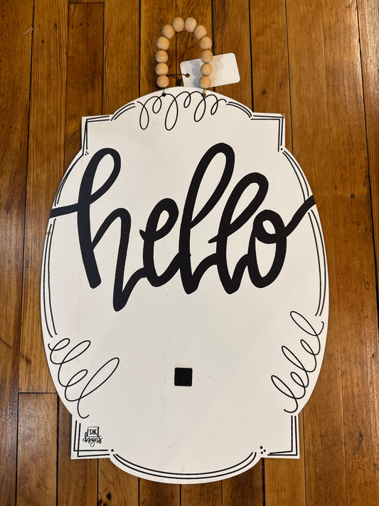 White Bloom "Hello" Door Hanger with Wreath Mini