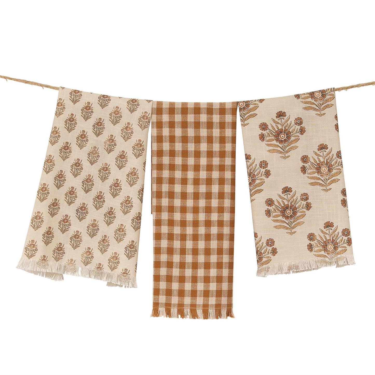 Tea Towels - Block Print Silhouette and Check (Set of 3)