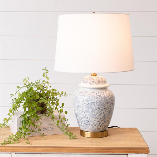 Blue Floral Ginger Jar Lamp