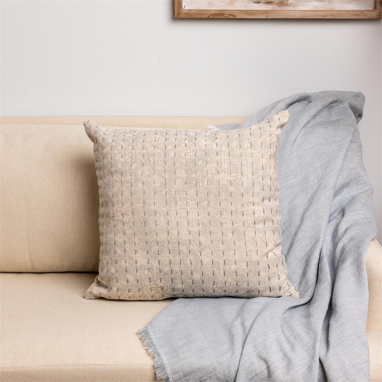 Winward Blue with Kantha Stitch Pillow