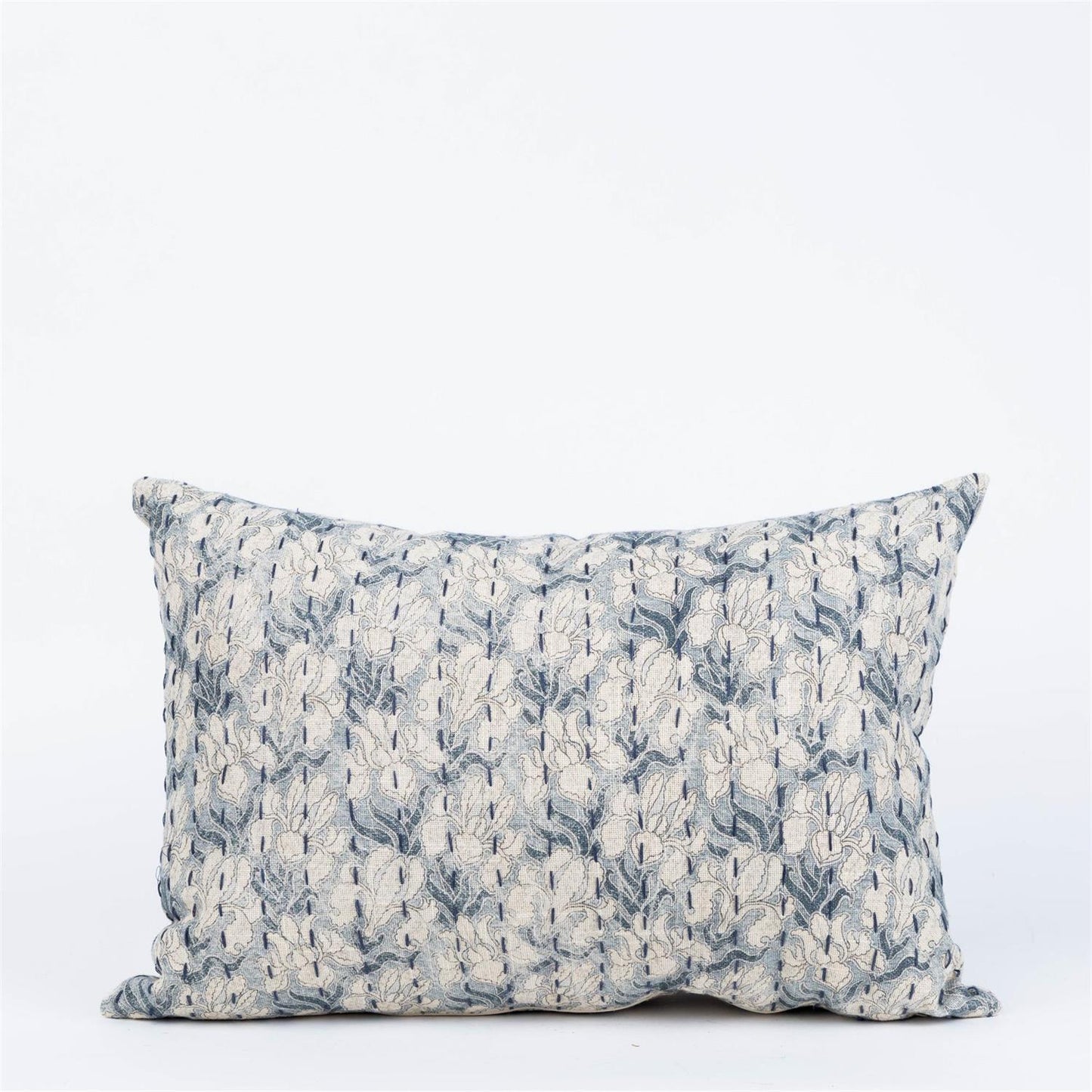 Windward Blue with Kantha Stitch Lumbar Pillow