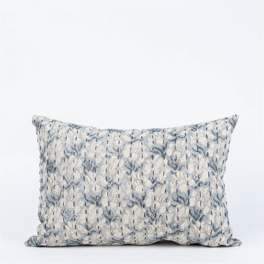 Windward Blue with Kantha Stitch Lumbar Pillow