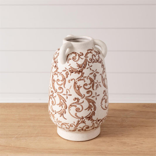 Tan and Brown Floral Vase