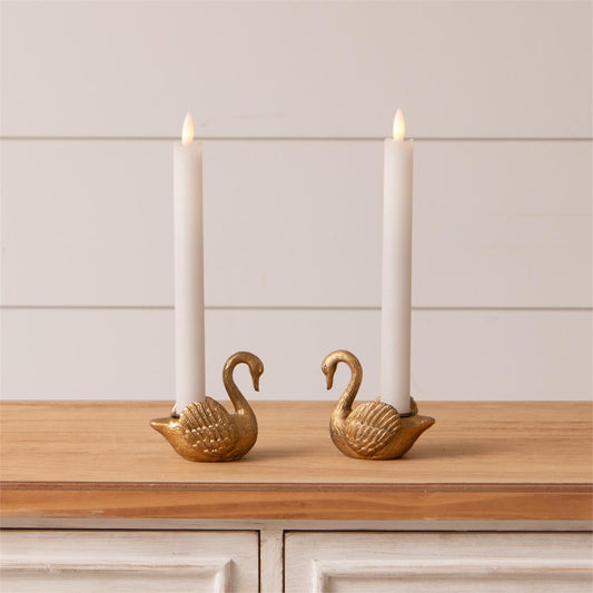 Gold Swan Taper Candle Holder