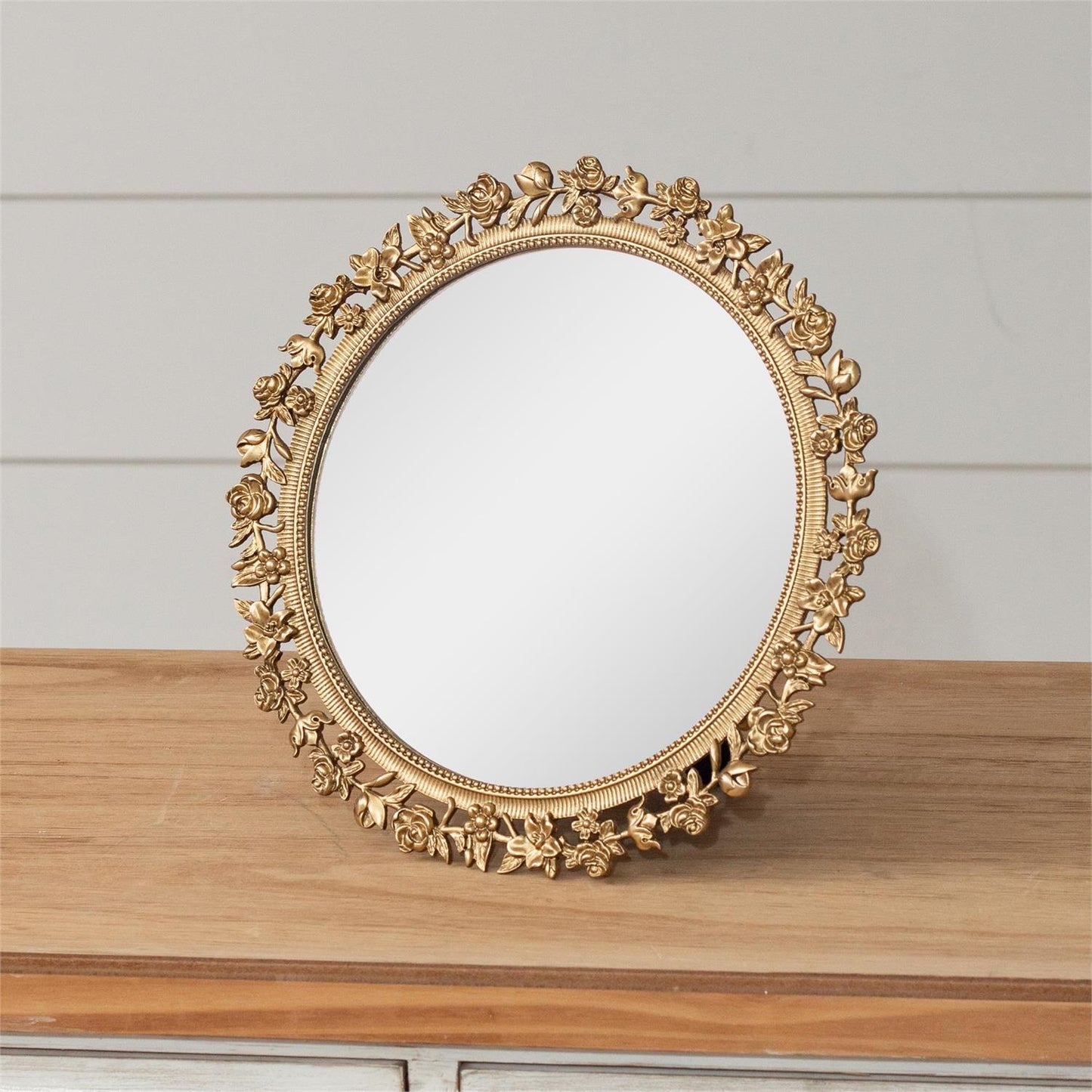 Round Floral Table Mirror